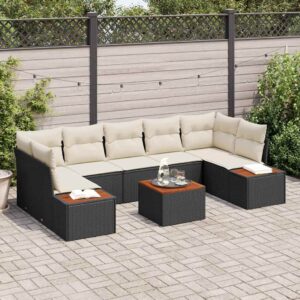 Set Divano da Giardino con cuscino 8 pcs Nero Poly Rattan