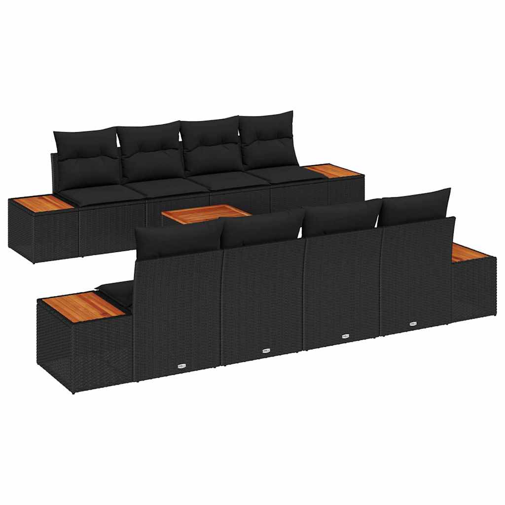 Set Divano da Giardino con cuscino 9 pcs Nero Poly Rattan - immagine 2