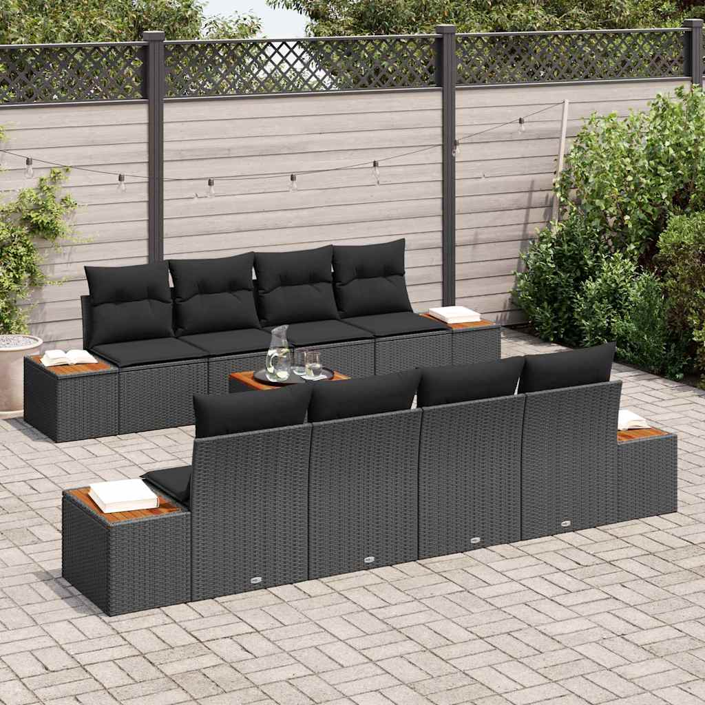 Set Divano da Giardino con cuscino 9 pcs Nero Poly Rattan - immagine 3