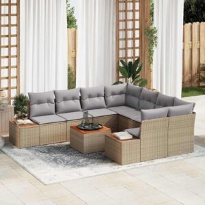 Set Divano da Giardino con cuscino 9 pcs Beige Poly Rattan