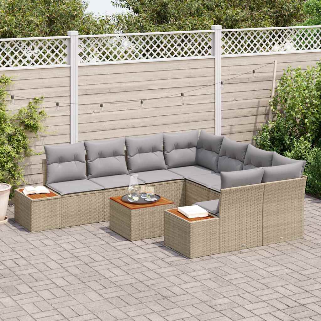 Set Divano da Giardino con cuscino 9 pcs Beige Poly Rattan - immagine 3