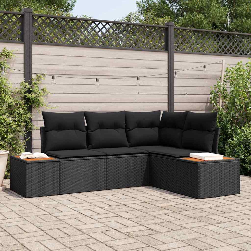 Set Divano da Giardino con cuscino 4 pcs Nero Poly Rattan