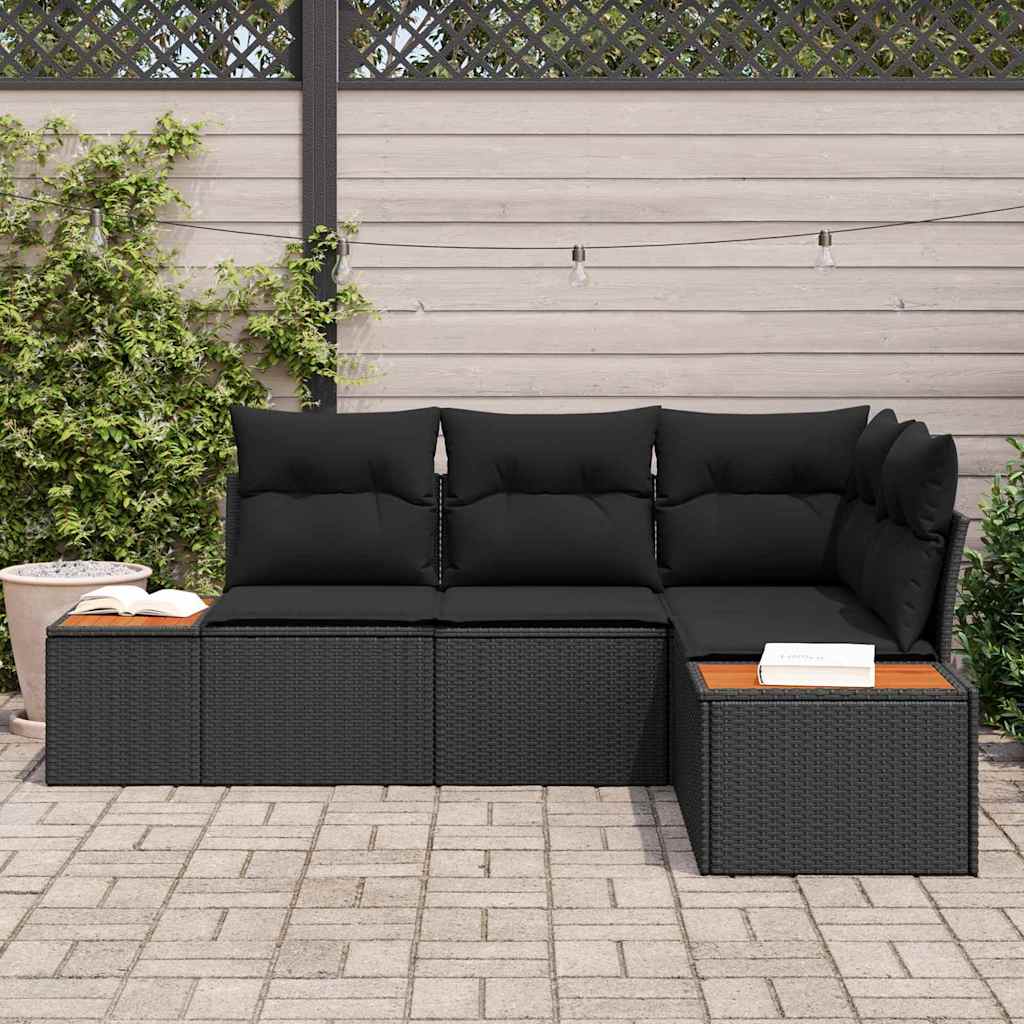 Set Divano da Giardino con cuscino 4 pcs Nero Poly Rattan - immagine 3
