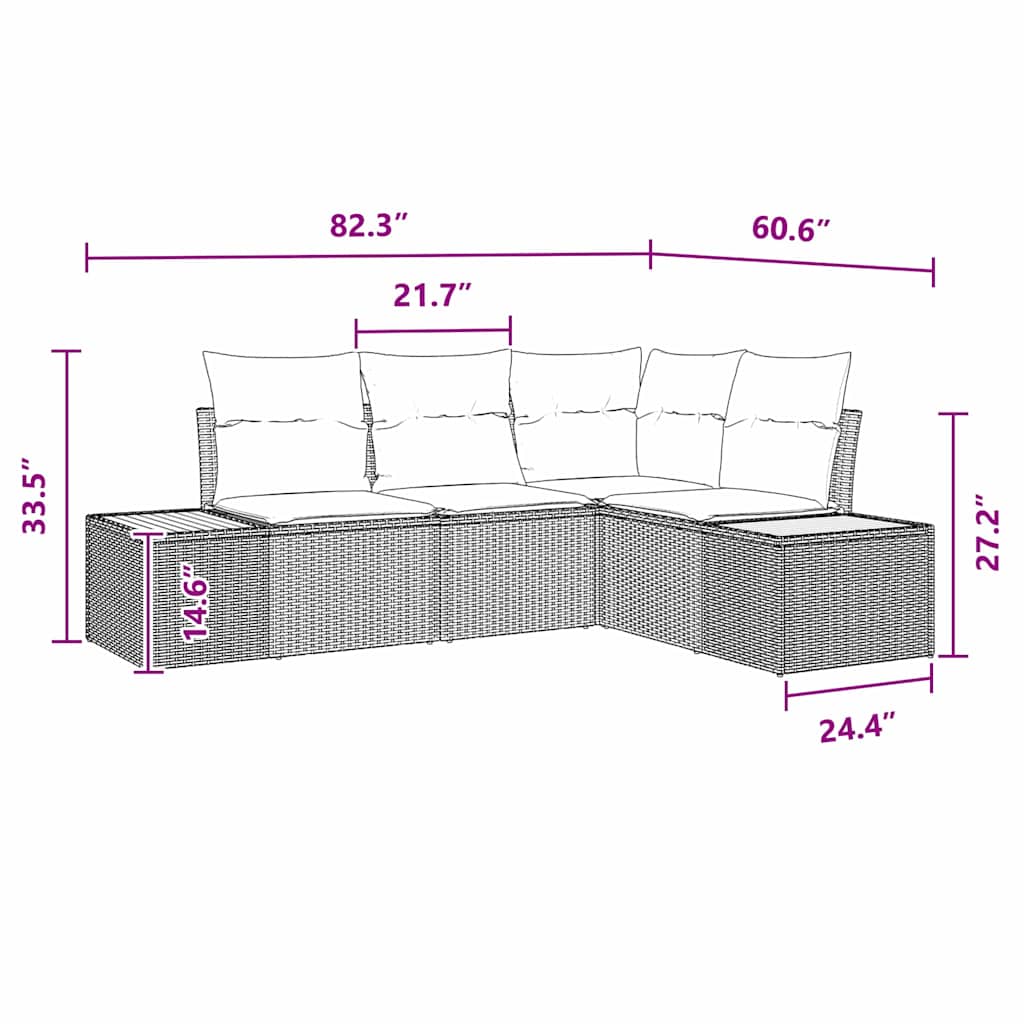 Set Divano da Giardino con cuscino 4 pcs Nero Poly Rattan - immagine 8