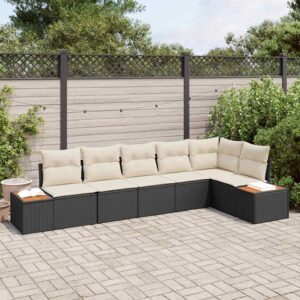 Set Divano da Giardino con cuscino 6 pcs Nero polyrattan