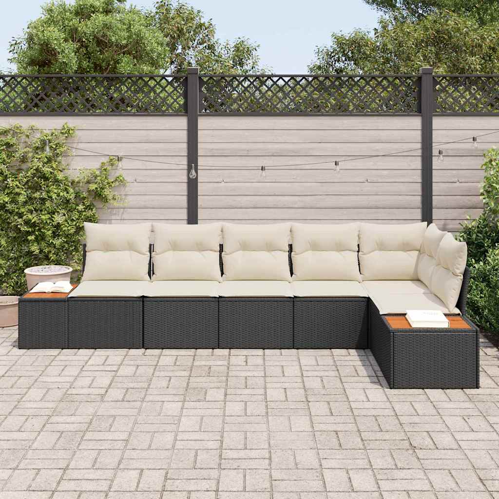 Set Divano da Giardino con cuscino 6 pcs Nero polyrattan - immagine 3