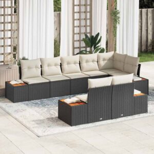 Set Divano da Giardino con cuscino 8 pcs Nero Poly Rattan