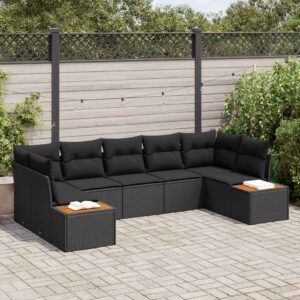 Set Divano da Giardino con cuscino 7 pcs Nero polyrattan