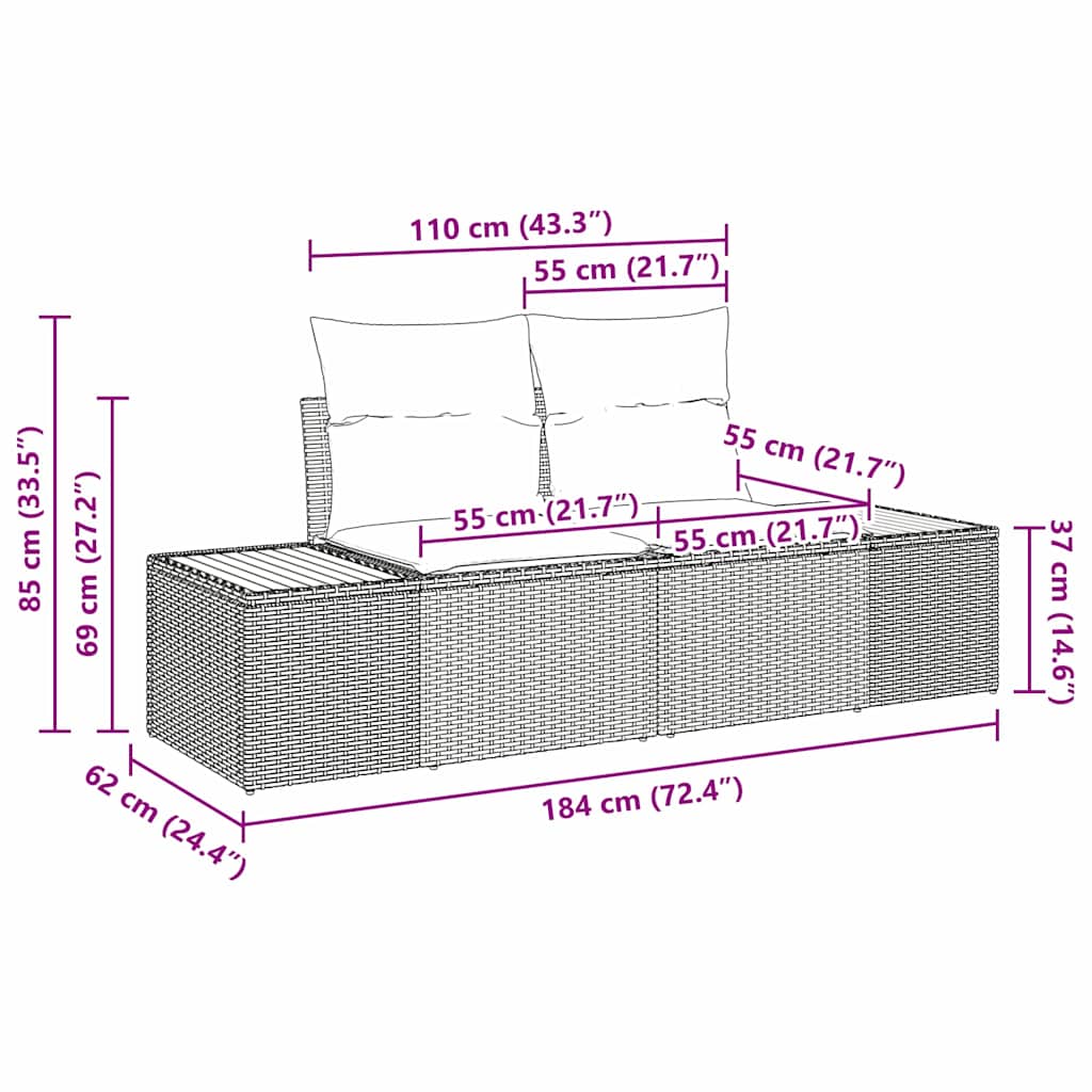 Set Divano da Giardino con cuscino 10 pcs Beige Poly Rattan - immagine 9