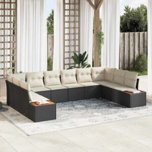 Set Divano da Giardino con cuscino 10 pcs Nero Poly Rattan