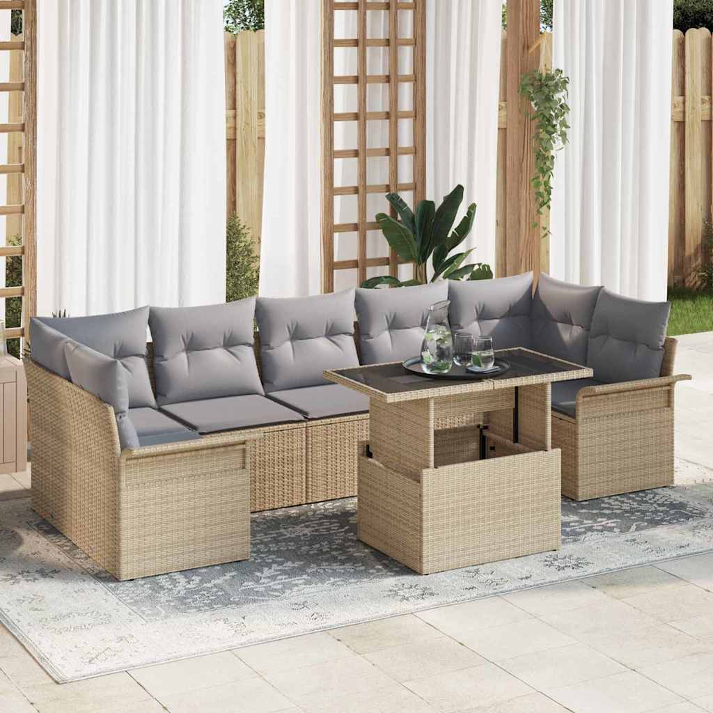 Set Divano da Giardino con cuscino 8 pcs Beige Poly Rattan