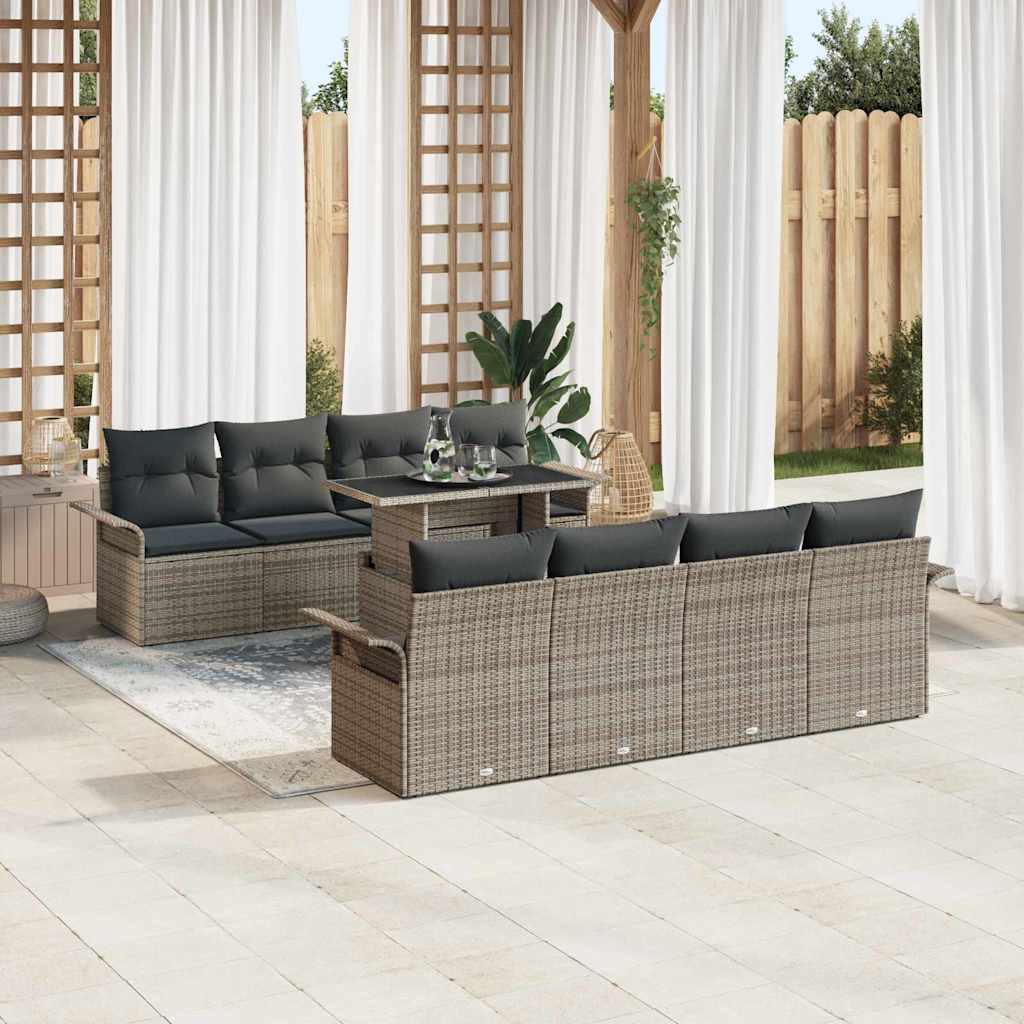 Set Divano da Giardino con cuscino 9 pcs Grigio polyrattan - immagine 3