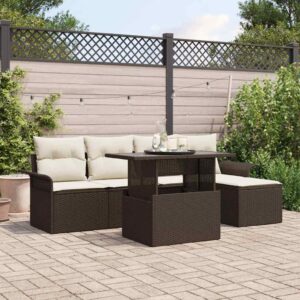 Set Divano da Giardino con cuscino 6 pcs Marrone Poly Rattan