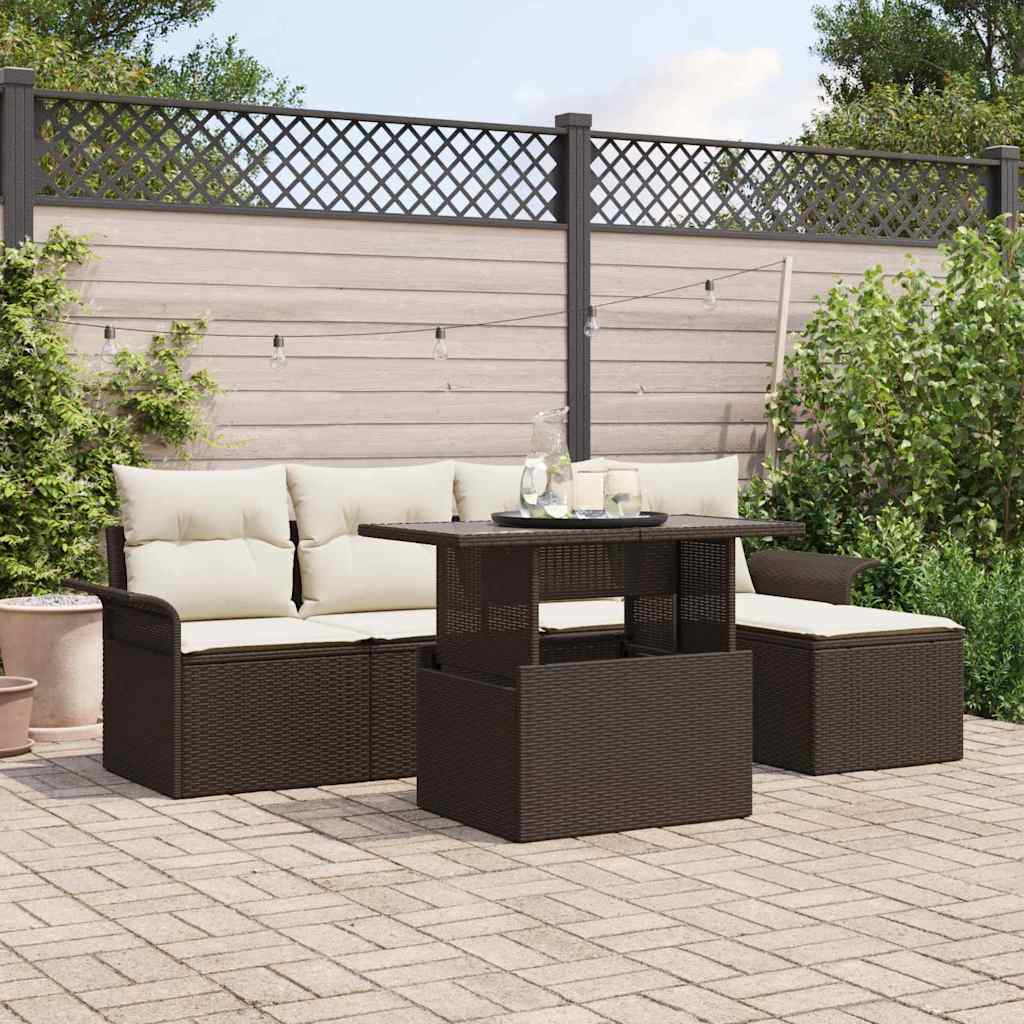 Set Divano da Giardino con cuscino 6 pcs Marrone Poly Rattan