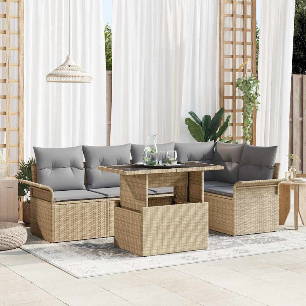 Set Divano da Giardino con cuscino 6 pcs Beige Poly Rattan