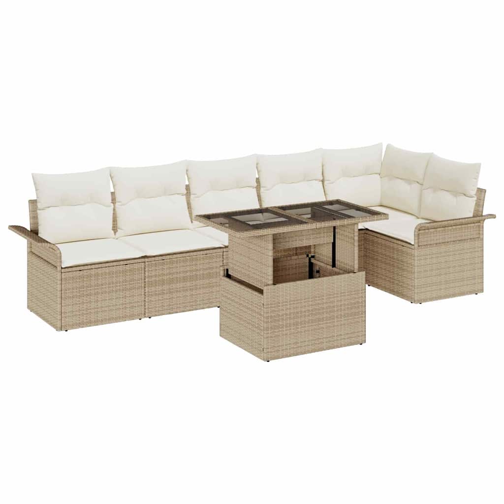 Set Divano da Giardino con cuscino 7 pcs Beige Poly Rattan - immagine 2