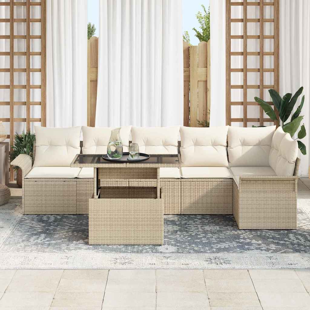 Set Divano da Giardino con cuscino 7 pcs Beige Poly Rattan - immagine 3