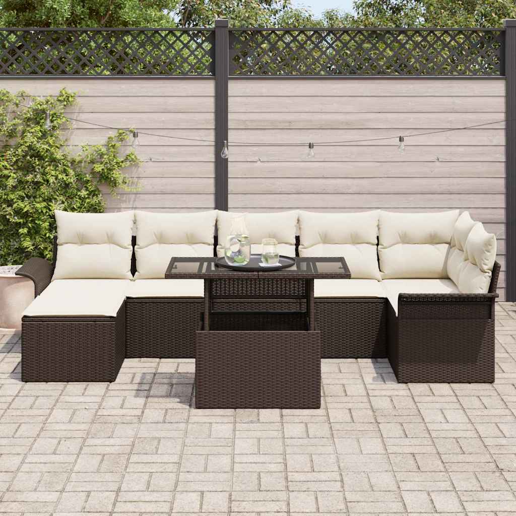 Set Divano da Giardino con cuscino 8 pcs Nero Poly Rattan - immagine 3