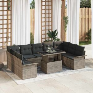Set Divano da Giardino con cuscino 10 pcs Grigio Poly Rattan
