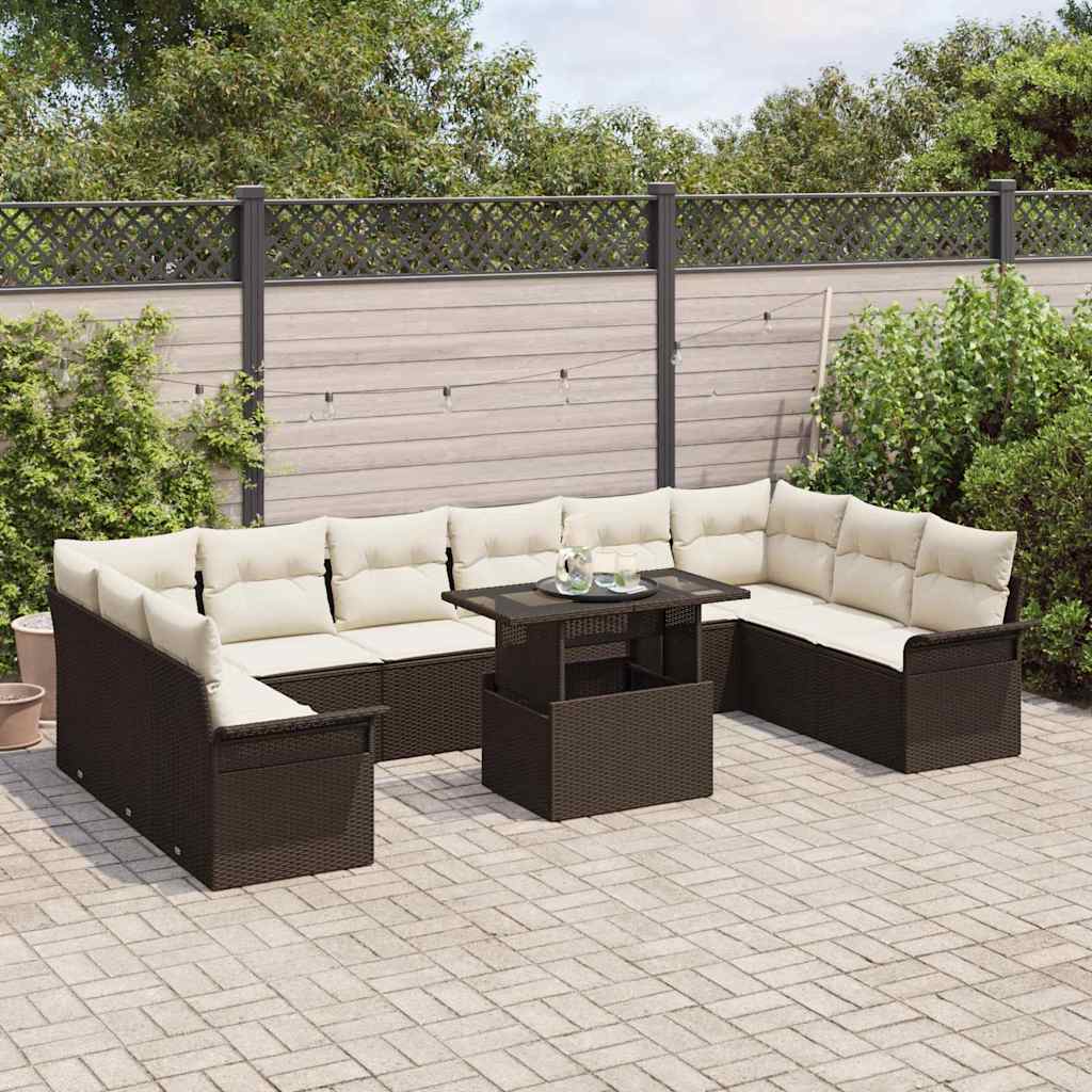 Set Divano da Giardino con cuscino 11 pcs Beige Poly Rattan - immagine 3