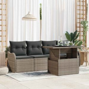 Set Divano da Giardino con cuscino 5 pcs Grigio Poly Rattan