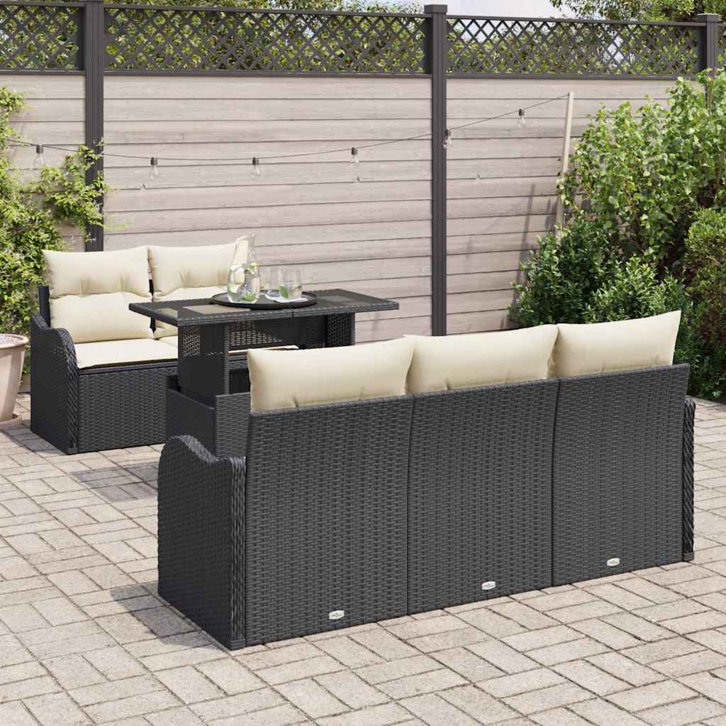 Set Divano da Giardino con cuscino 6 pcs Nero Poly Rattan - immagine 3