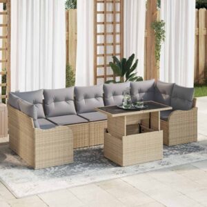 Set Divano da Giardino con cuscino 8 pcs Beige polyrattan