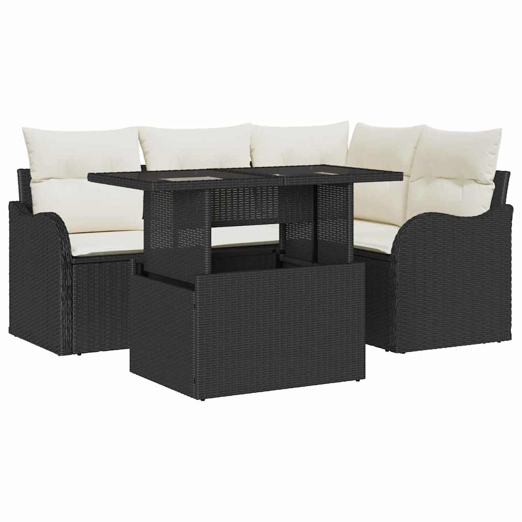 Set Divano da Giardino con cuscino 5 pcs Nero Poly Rattan - immagine 2