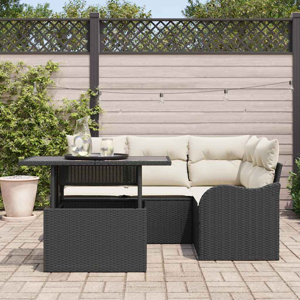 Set Divano da Giardino con cuscino 5 pcs Nero Poly Rattan - immagine 3