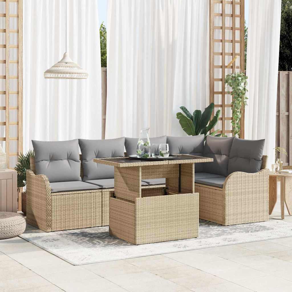 Set Divano da Giardino con cuscino 6 pcs Beige Poly Rattan
