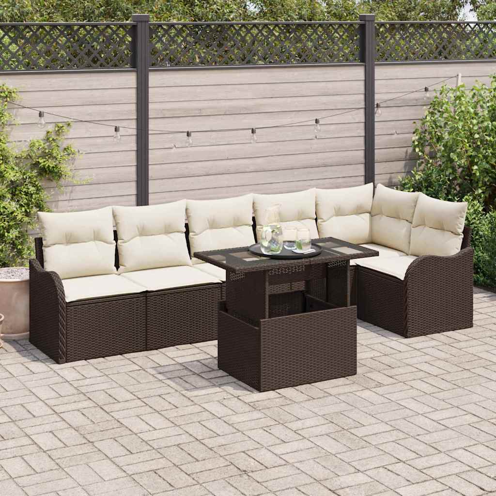 Set Divano da Giardino con cuscino 7 pcs Marrone Poly Rattan