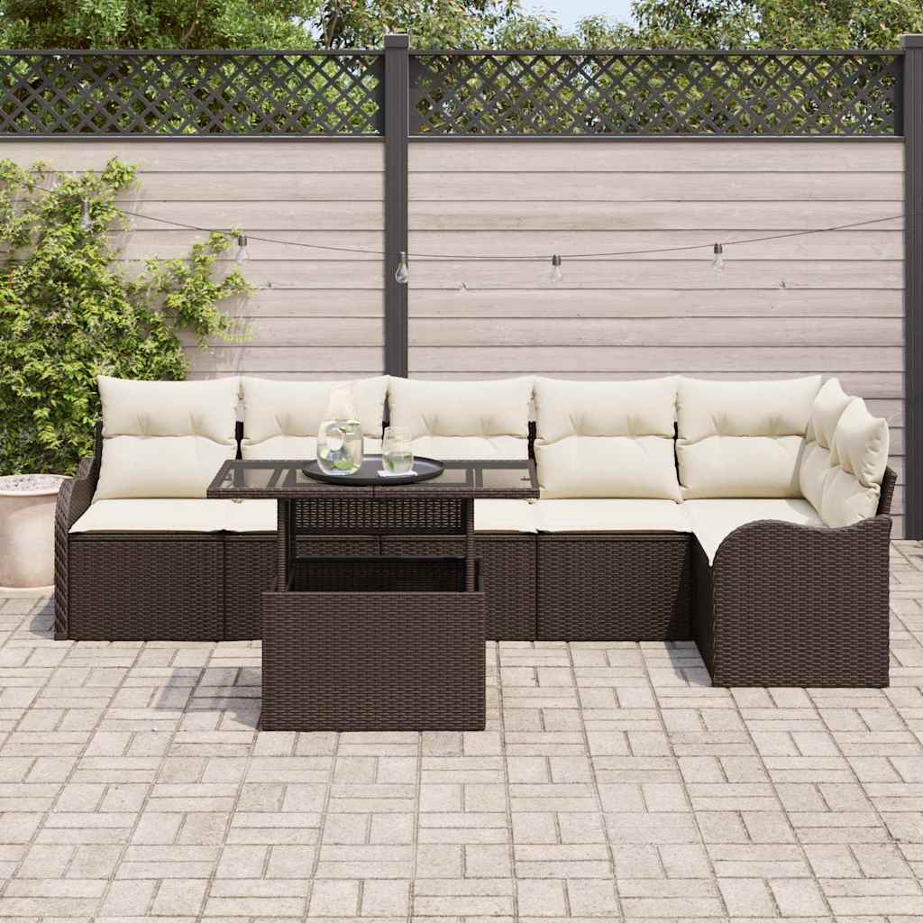 Set Divano da Giardino con cuscino 7 pcs Marrone Poly Rattan - immagine 3