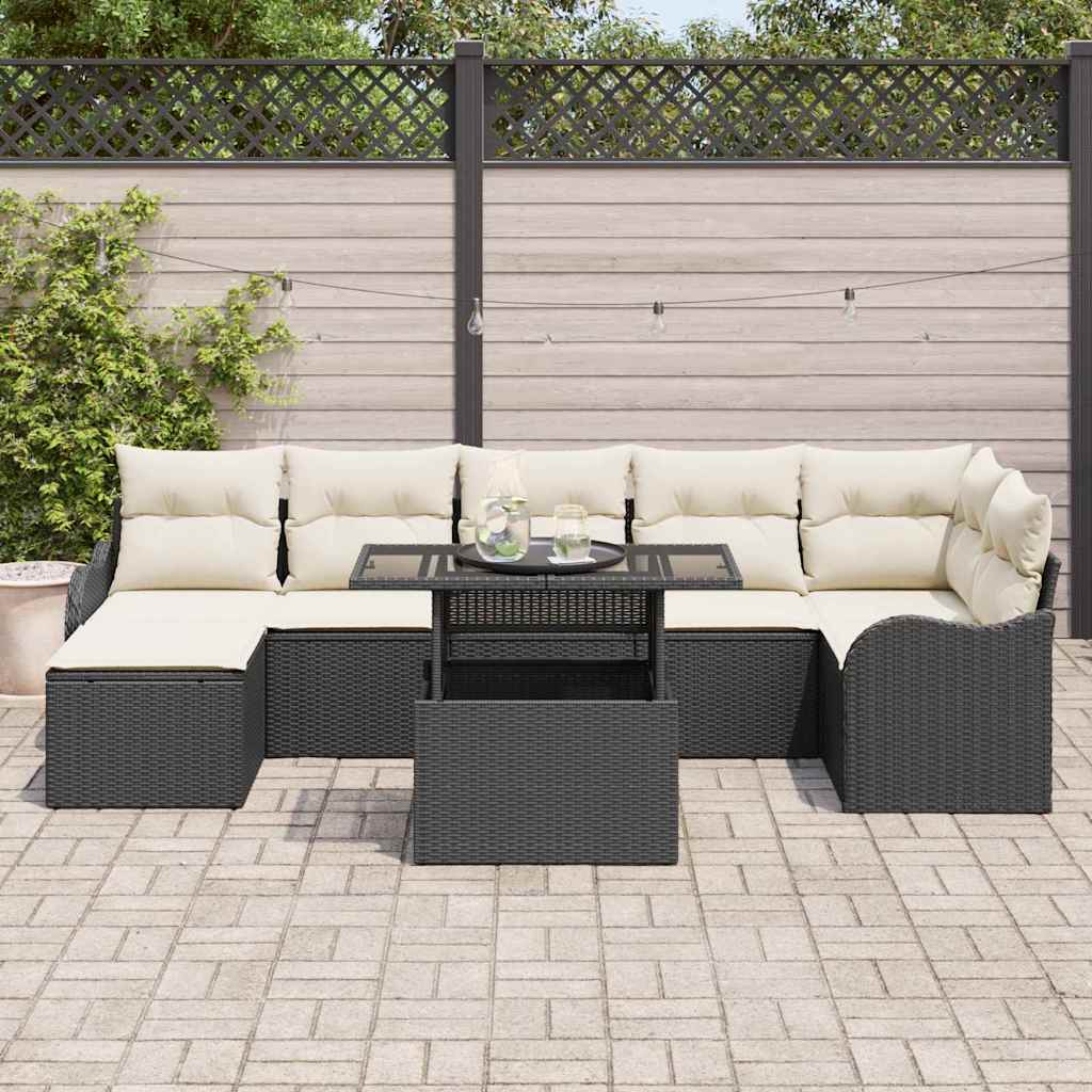 Set Divano da Giardino con cuscino 8 pcs Nero Poly Rattan - immagine 3