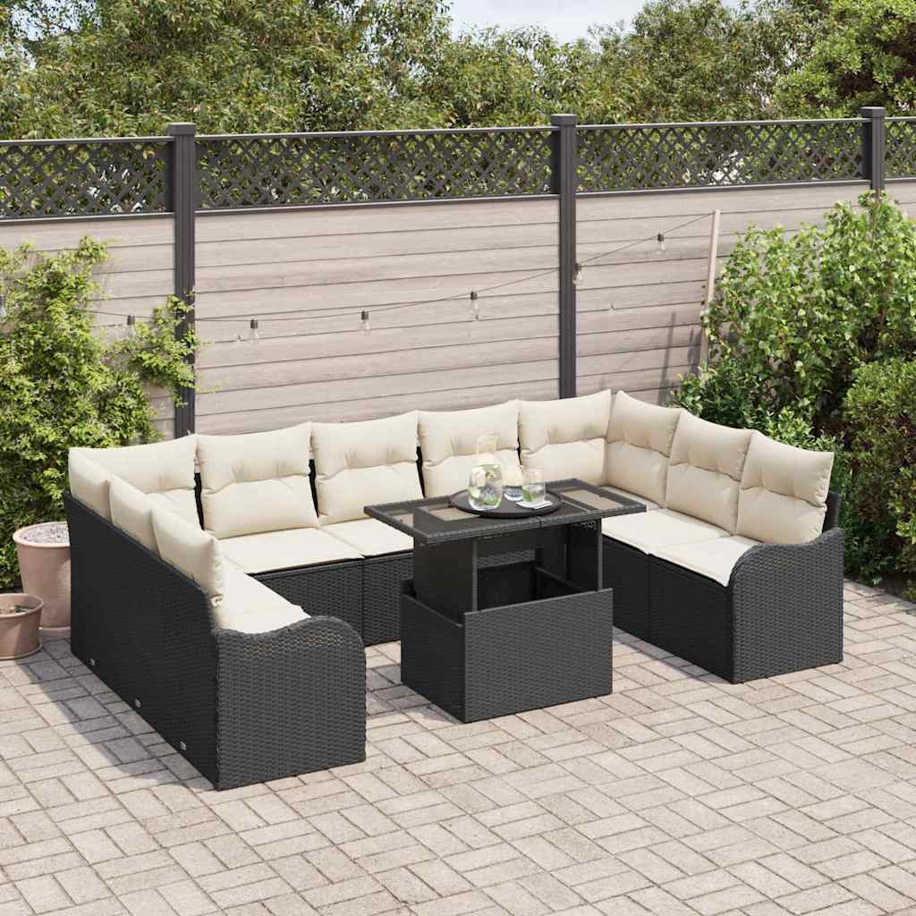 Set Divano da Giardino con cuscino 10 pcs Nero Poly Rattan - immagine 3