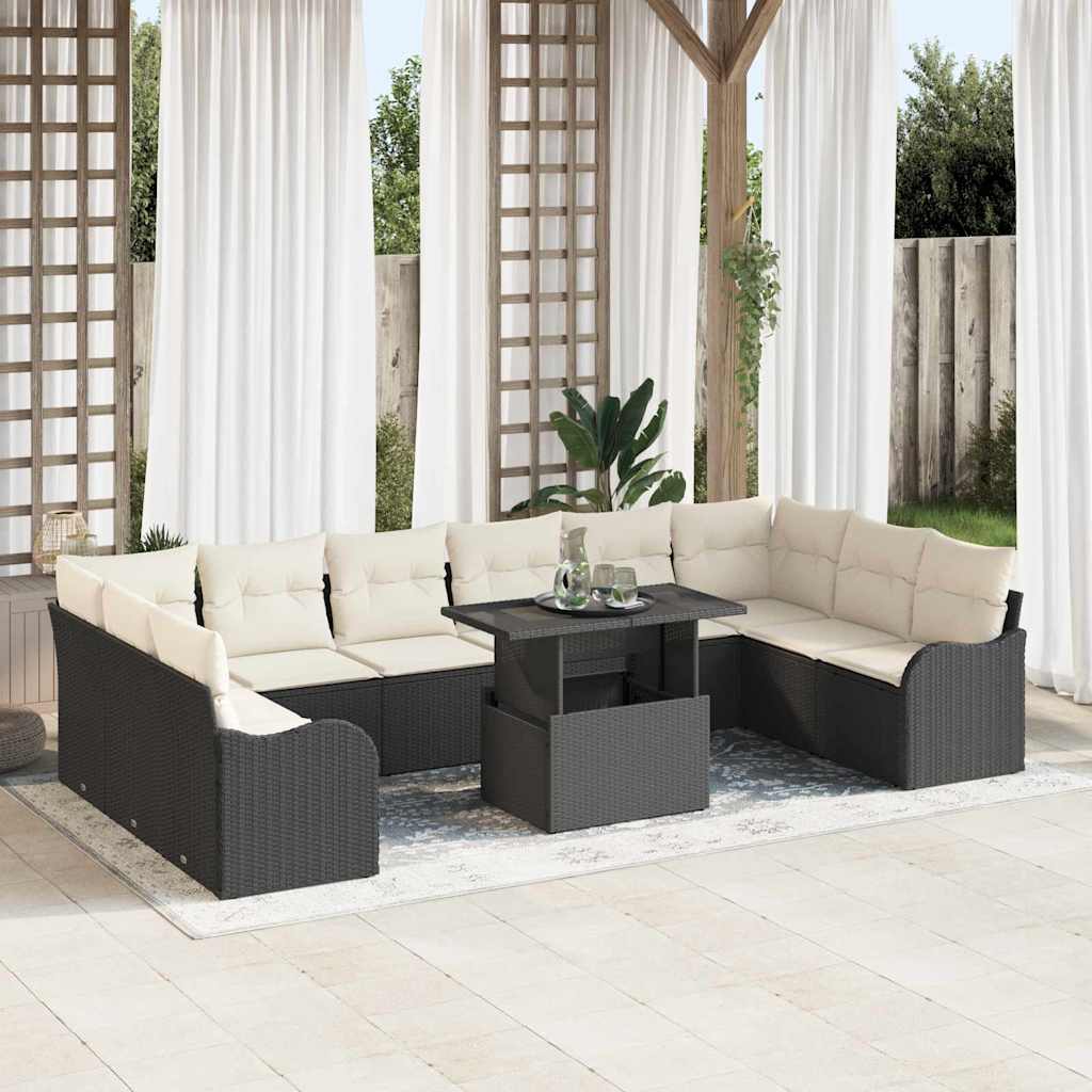 Set Divano da Giardino con cuscino 11 pcs Nero Poly Rattan