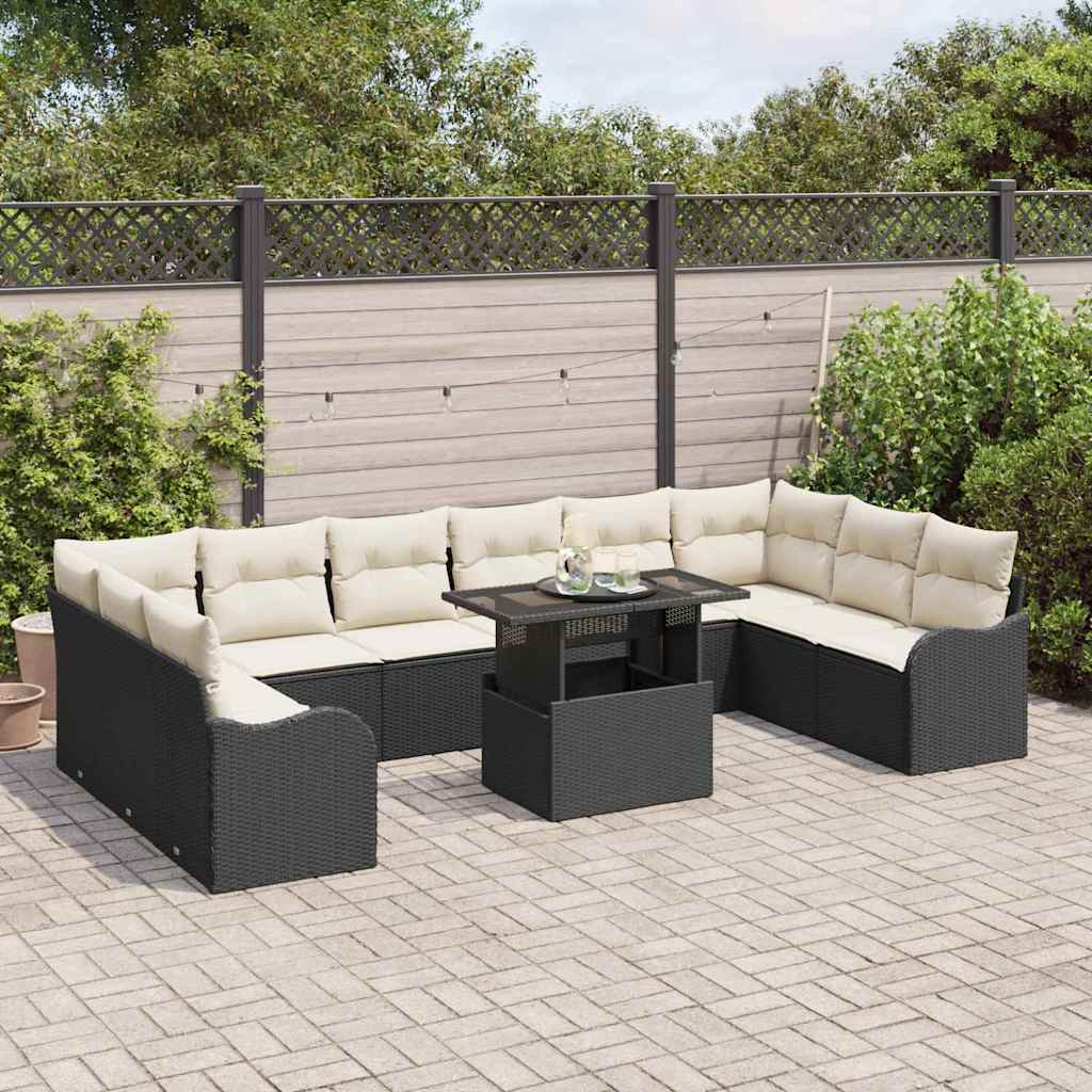 Set Divano da Giardino con cuscino 11 pcs Nero Poly Rattan - immagine 3