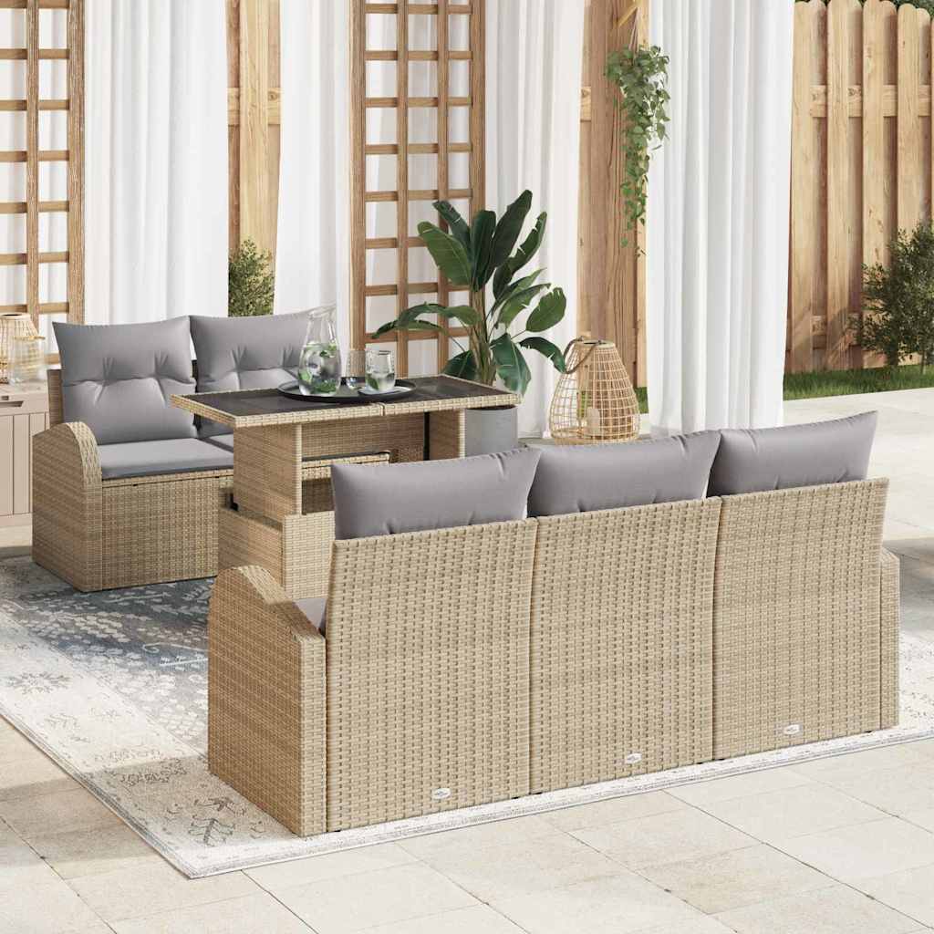 Set Divano da Giardino con cuscino 6 pcs Beige Poly Rattan