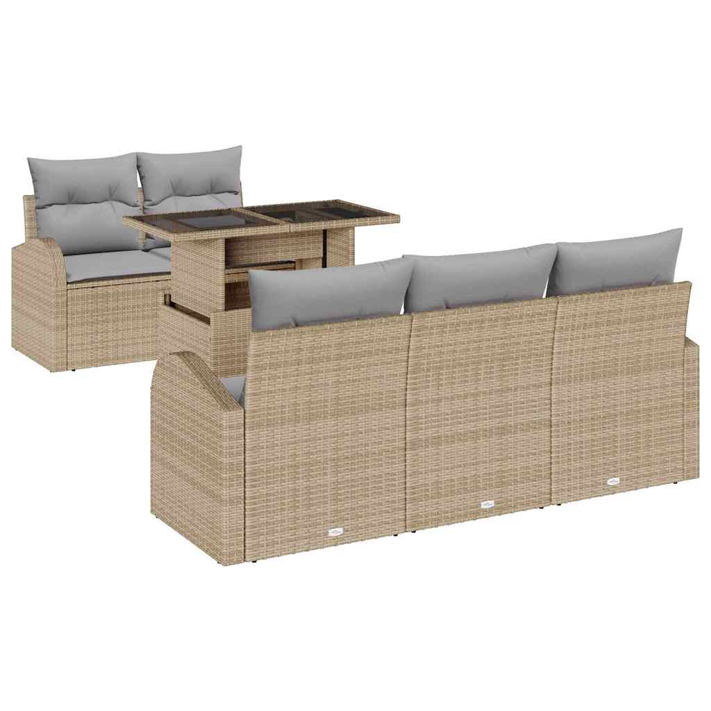 Set Divano da Giardino con cuscino 6 pcs Beige Poly Rattan - immagine 2
