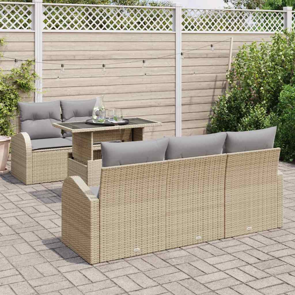 Set Divano da Giardino con cuscino 6 pcs Beige Poly Rattan - immagine 3