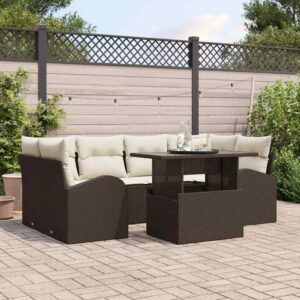 Set Divano da Giardino con cuscino 7 pcs Marrone Poly Rattan