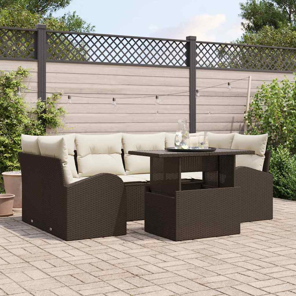 Set Divano da Giardino con cuscino 7 pcs Marrone Poly Rattan