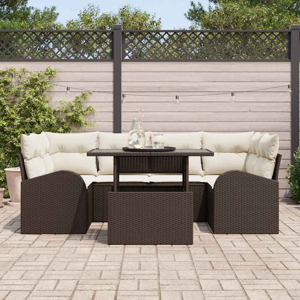 Set Divano da Giardino con cuscino 7 pcs Marrone Poly Rattan - immagine 3