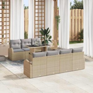 Set Divano da Giardino con cuscino 8 pcs Beige Poly Rattan