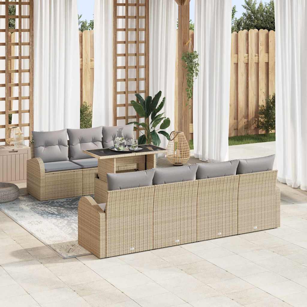 Set Divano da Giardino con cuscino 8 pcs Beige Poly Rattan