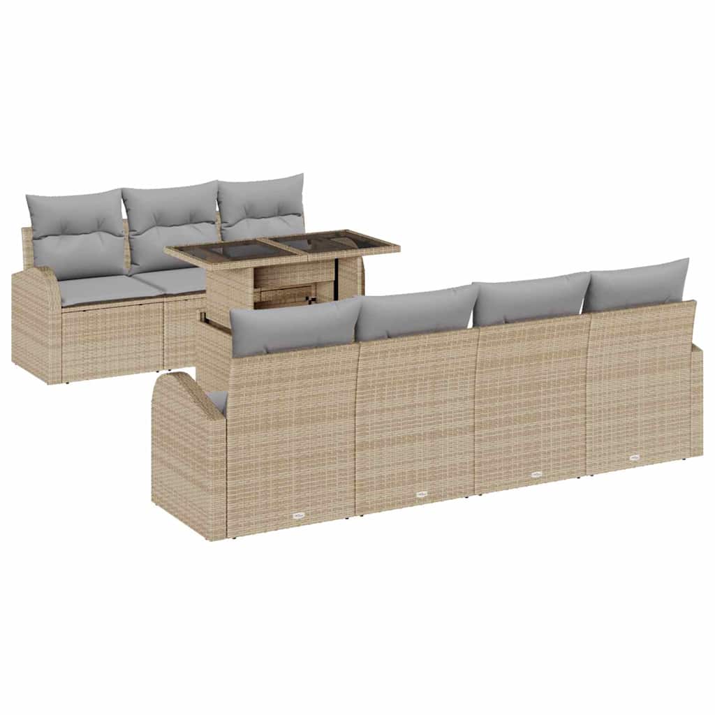 Set Divano da Giardino con cuscino 8 pcs Beige Poly Rattan - immagine 2