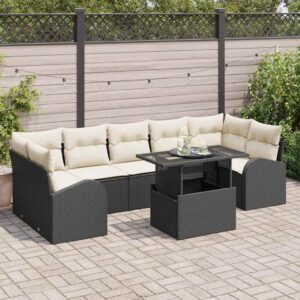 Set Divano da Giardino con cuscino 8 pcs Nero Poly Rattan