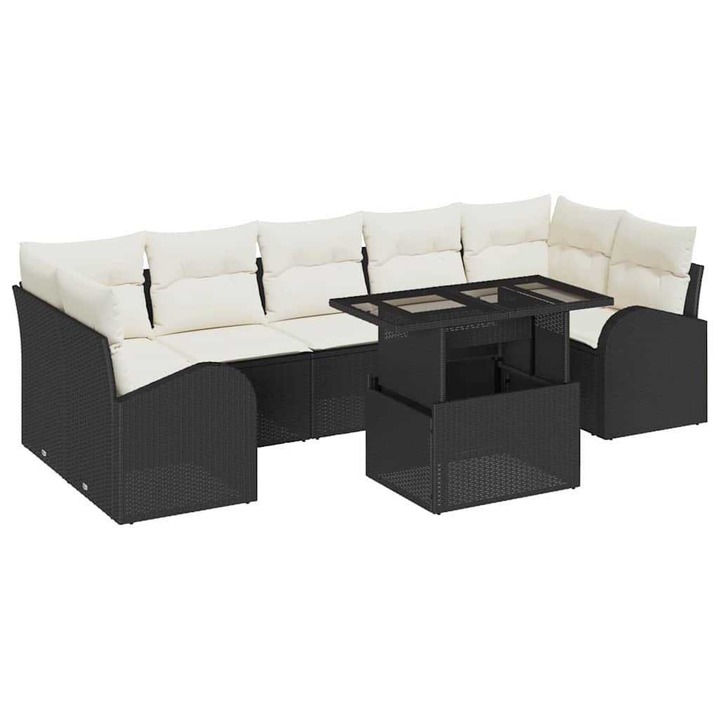 Set Divano da Giardino con cuscino 8 pcs Nero Poly Rattan - immagine 2