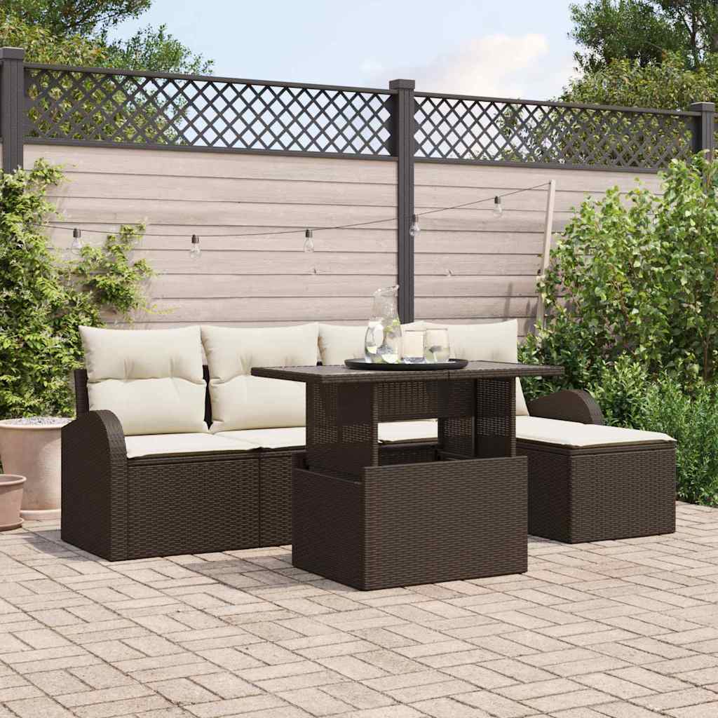 Set Divano da Giardino con cuscino 6 pcs Marrone Poly Rattan
