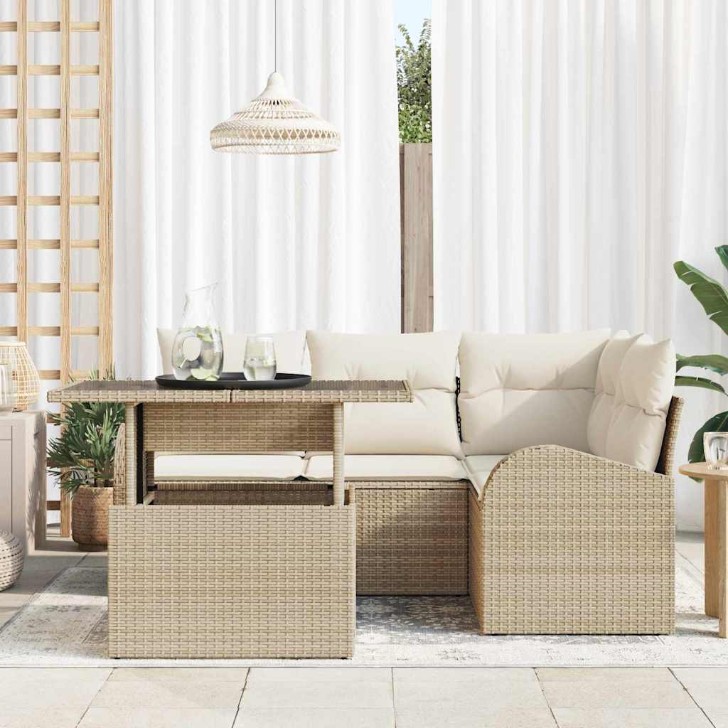 Set Divano da Giardino con cuscino 5 pcs Beige Poly Rattan - immagine 3