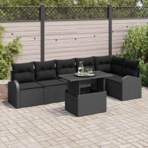 Set Divano da Giardino con cuscino 7 pcs Nero